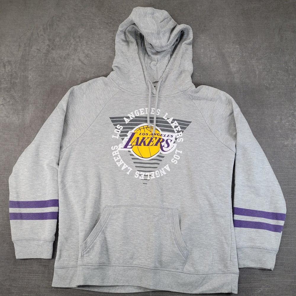 UNK NBA Los Angeles Lakers Hoodie Mens XL Gray Purple Stripes Graphic Pullover